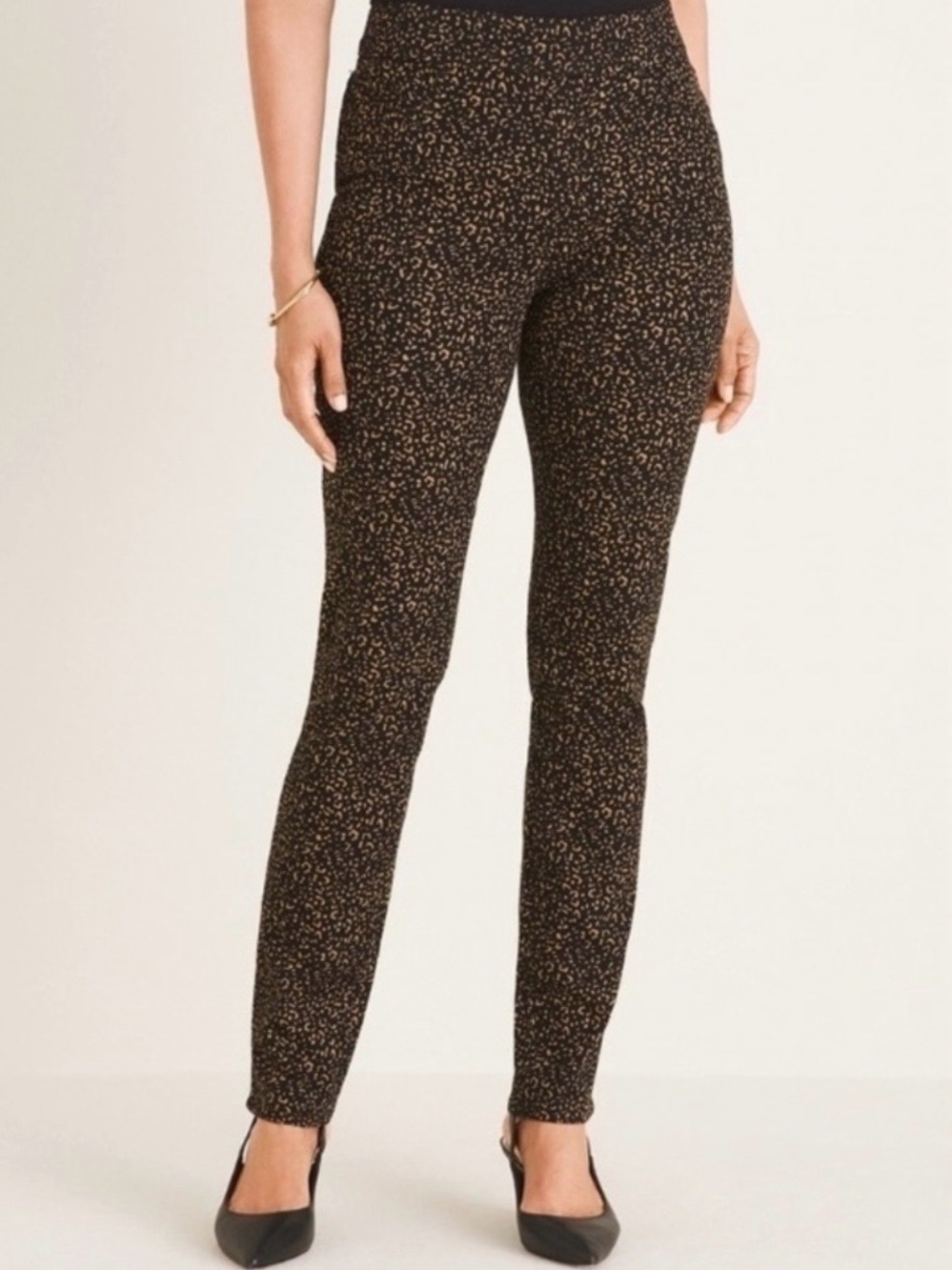 Chico's Black Pants with Gold & Black Print Stretch Jeggings Sz 1.5R (10R)